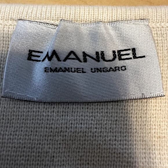 Vintage Emanuel Ungaro Grommet Top 100% Cotton 90s Dolman Crewneck Knit Ivory S - Picture 3 of 5